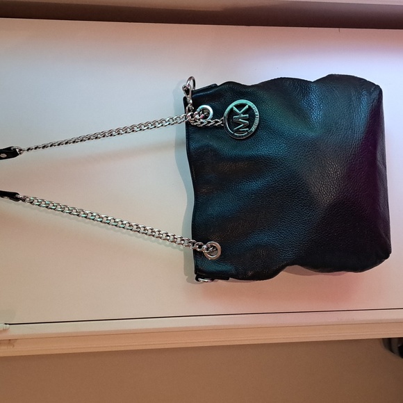 🎆SALE Michael Kors Black Pebble Leather SILVER Hardware Shoulder bag - Picture 5 of 16